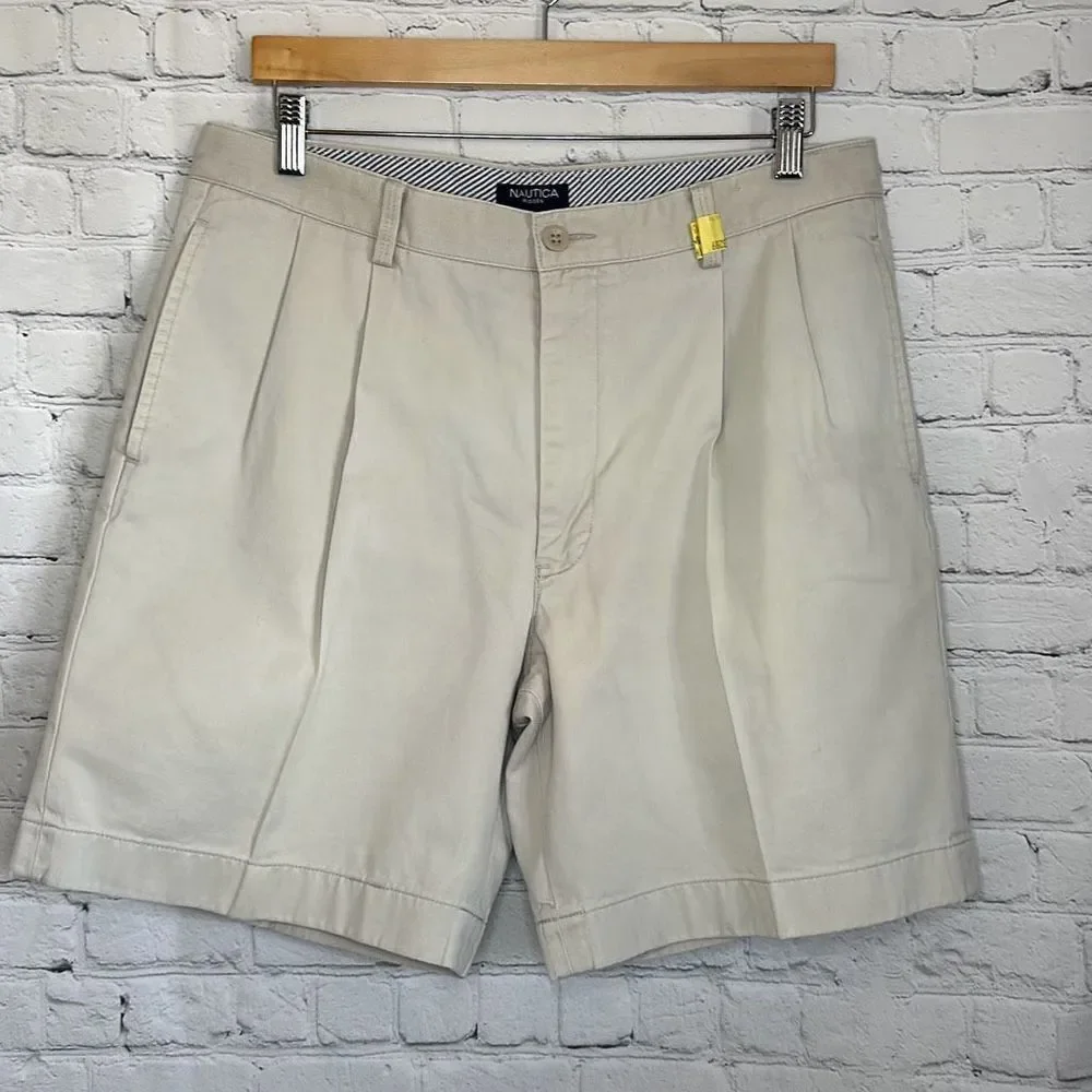Nautica Rigger Classic Fit‎ Pleated Khaki Chino shorts size 34
